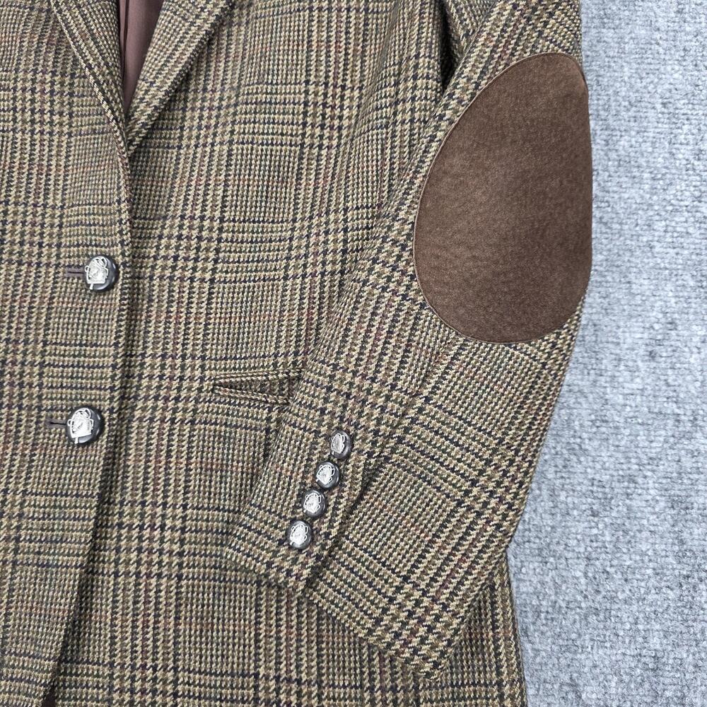 Lauren Ralph Lauren Blazer Womens 4P Brown Plaid Wool Alpaca Tweed Elbow Patch - Picture 15 of 16